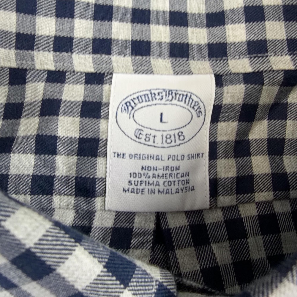 Brooks Brothers Shirt Mens Large Blue Gingham Check Non Iron Supima Button Down - Picture 11 of 12